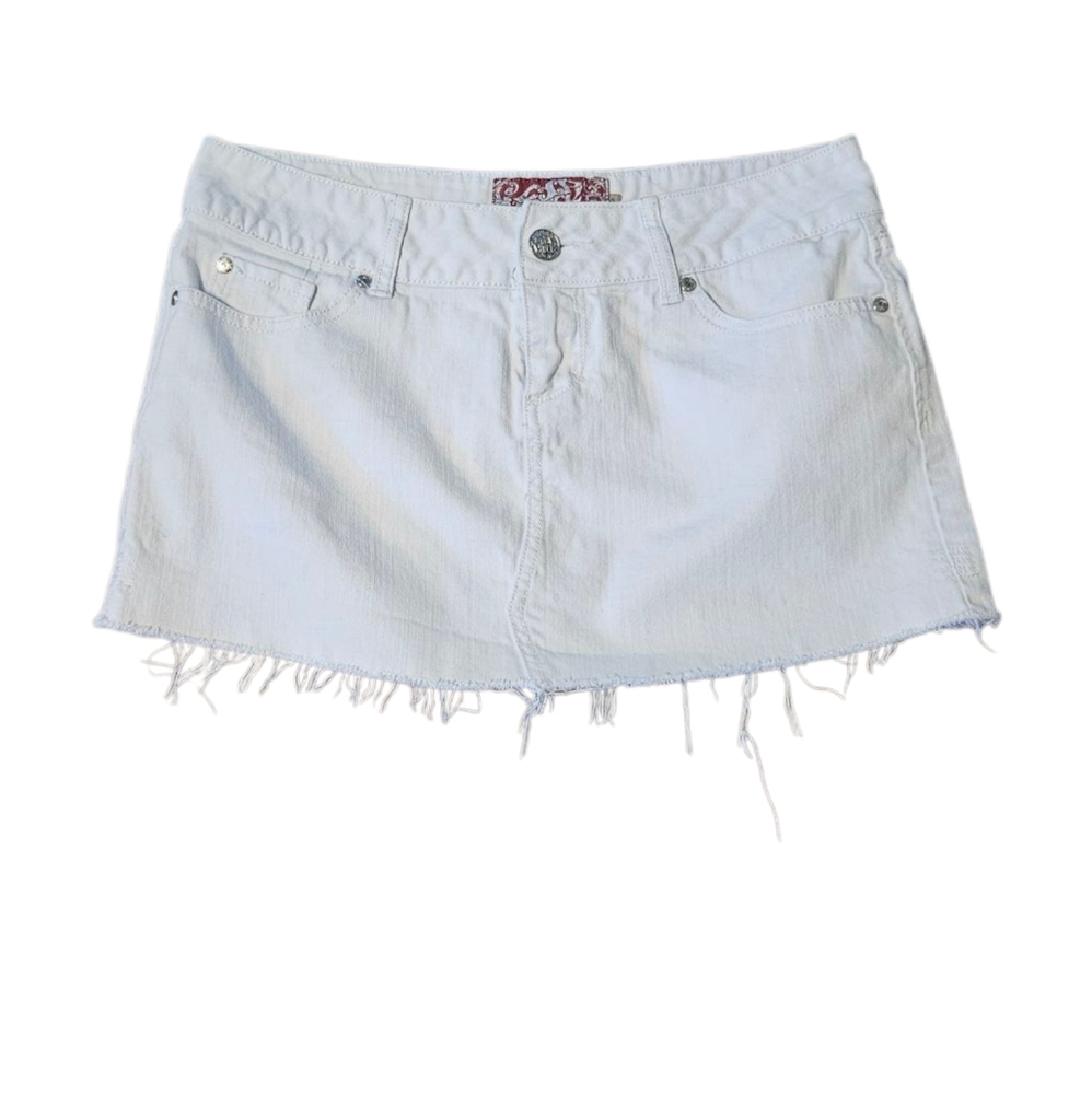 Lip Stick Jeans White Denim Mini Skirt frayed hemline Size 9